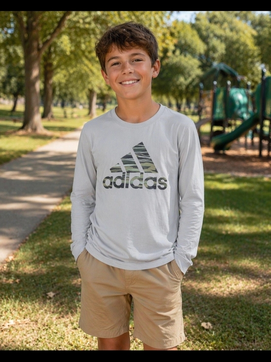 adidas Other - adidas Light Gray Long-Sleeve Tee with Camo Logo, Sz 18-20